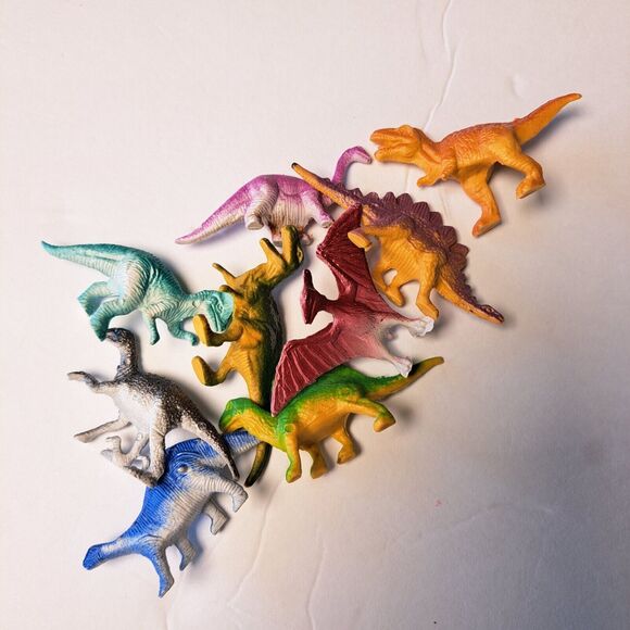 DINOSAURS mini figure lot OF 9 Plastic TOYS Stegosaurus Velociraptor T-REX - Picture 1 of 4